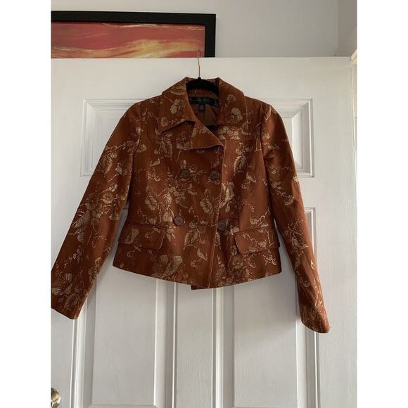 Apostrophe Luxury is a State of Mind women blazer Brown Gold Floral Size 2 - Picture 2 of 6